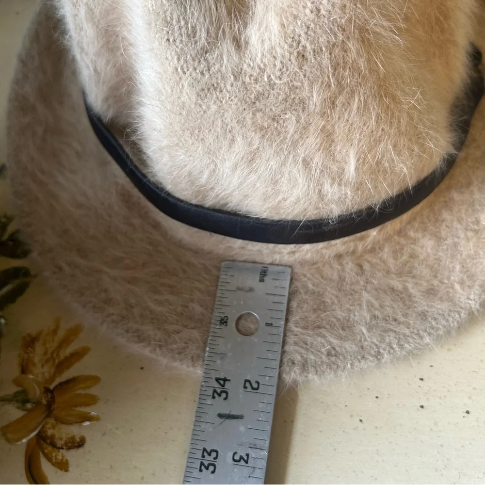 Vintage Juicy Couture Tan Rabbit Fur Mix Brown Leather Strap Fedora Hat